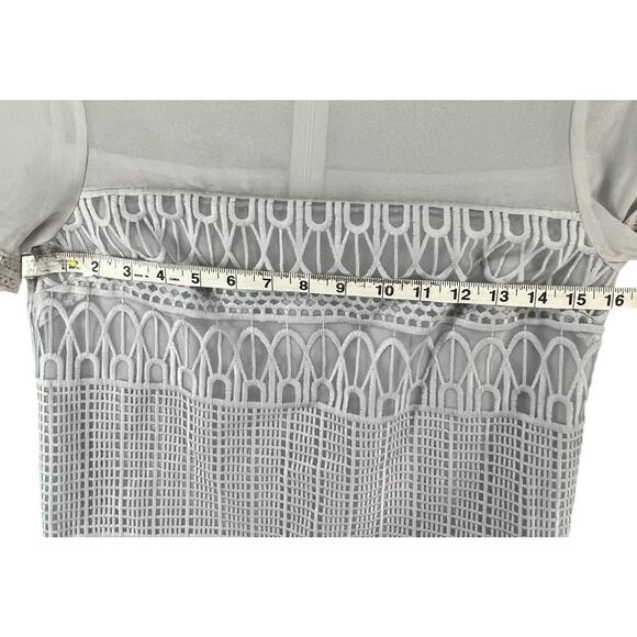 AllSaints Charlton Top Womens 4 Gray Sheer Mesh Geometric Embroidery Modern - Picture 7 of 13